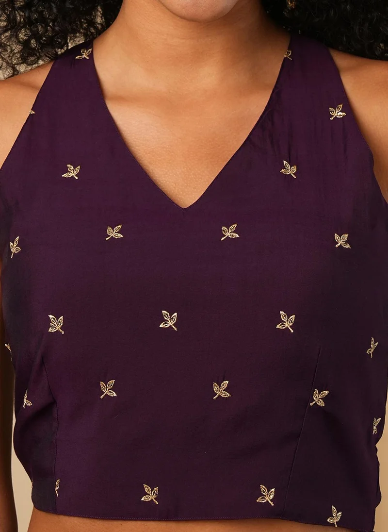 globus Globus Women Embroidered V-Neck Sleeveless Top With Skirt Festive Set